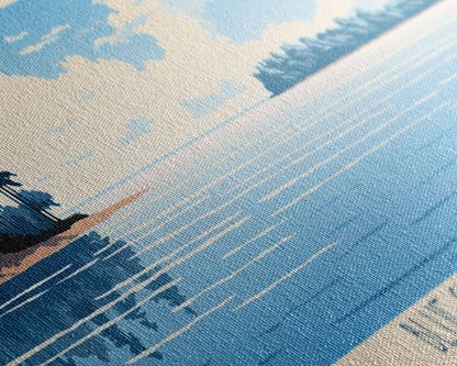 Blue Cypress Lake Florida Framed Canvas Print, Panoramic Wall Art, Midcentury Modern, Pop Art, Travel Poster, Scenic Living Room Art, Lake House Decor