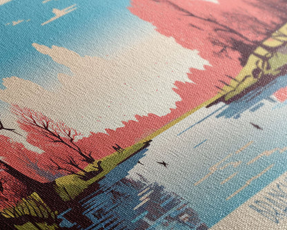 Branched Oak Lake Nebraska Framed Canvas Print, Pop Art Panoramic Travel Poster, Bedroom Decor, Midcentury Modern, Wall Art, Scenic Lake House