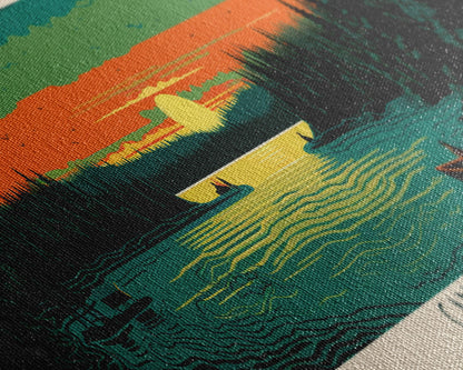 Candle Lake Saskatchewan Framed Canvas Print, Midcentury Modern Panoramic Wall Art, Living Room Decor, Pop Art, Travel Poster Art, Scenic Nature Painting