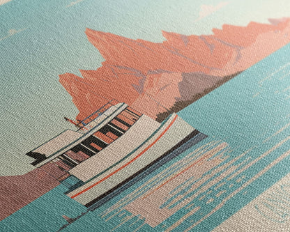 Canyon Ferry Lake Montana Framed Canvas Print, Pop Art Panoramic Travel Poster, Bedroom Decor, Midcentury Modern, Wall Art, Scenic Lake House, Nature Art