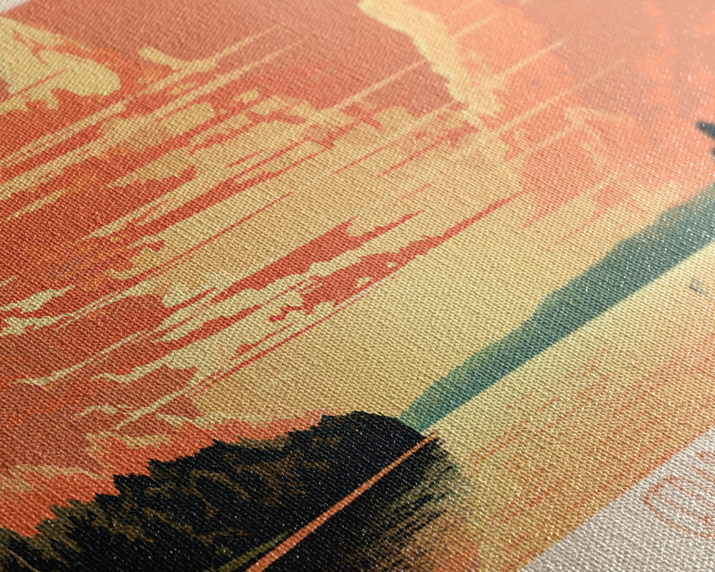 Cedar Creek Lake Kentucky Framed Canvas Print, Midcentury Modern Panoramic Wall Art, Living Room Decor, Pop Art, Travel Poster Art, Scenic Nature Painting, Lake House Decor