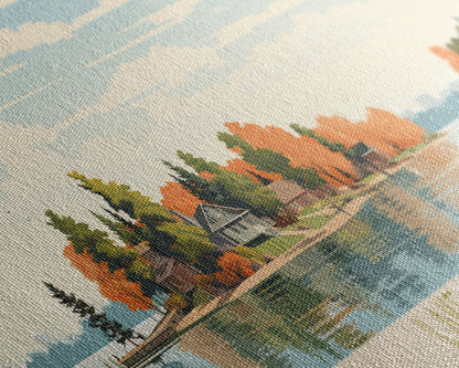 Lake Centennial Maryland Framed Canvas Print, Panoramic Wall Art, Midcentury Modern, Pop Art, Living Room Decor, Travel Poster, Bedroom Art