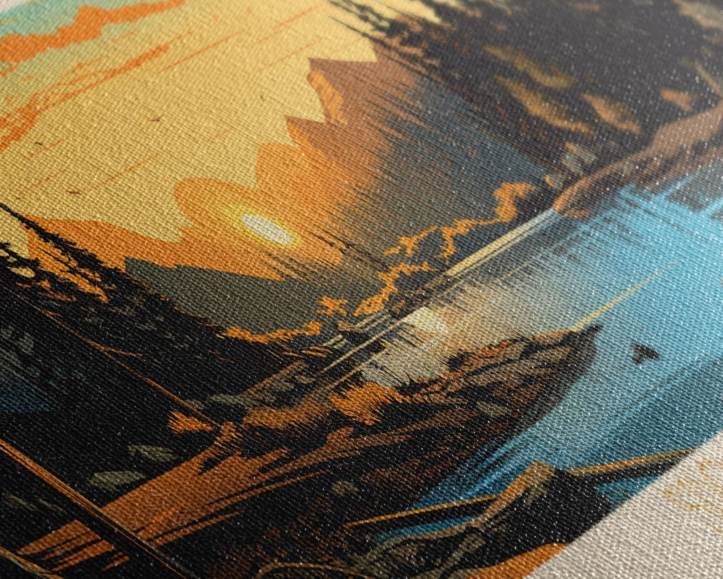 Spooner Lake, Nevada Framed Canvas Print, Lake House Decor, Midcentury Modern Art, Pop Art, Travel Poster, Bedroom Wall Art