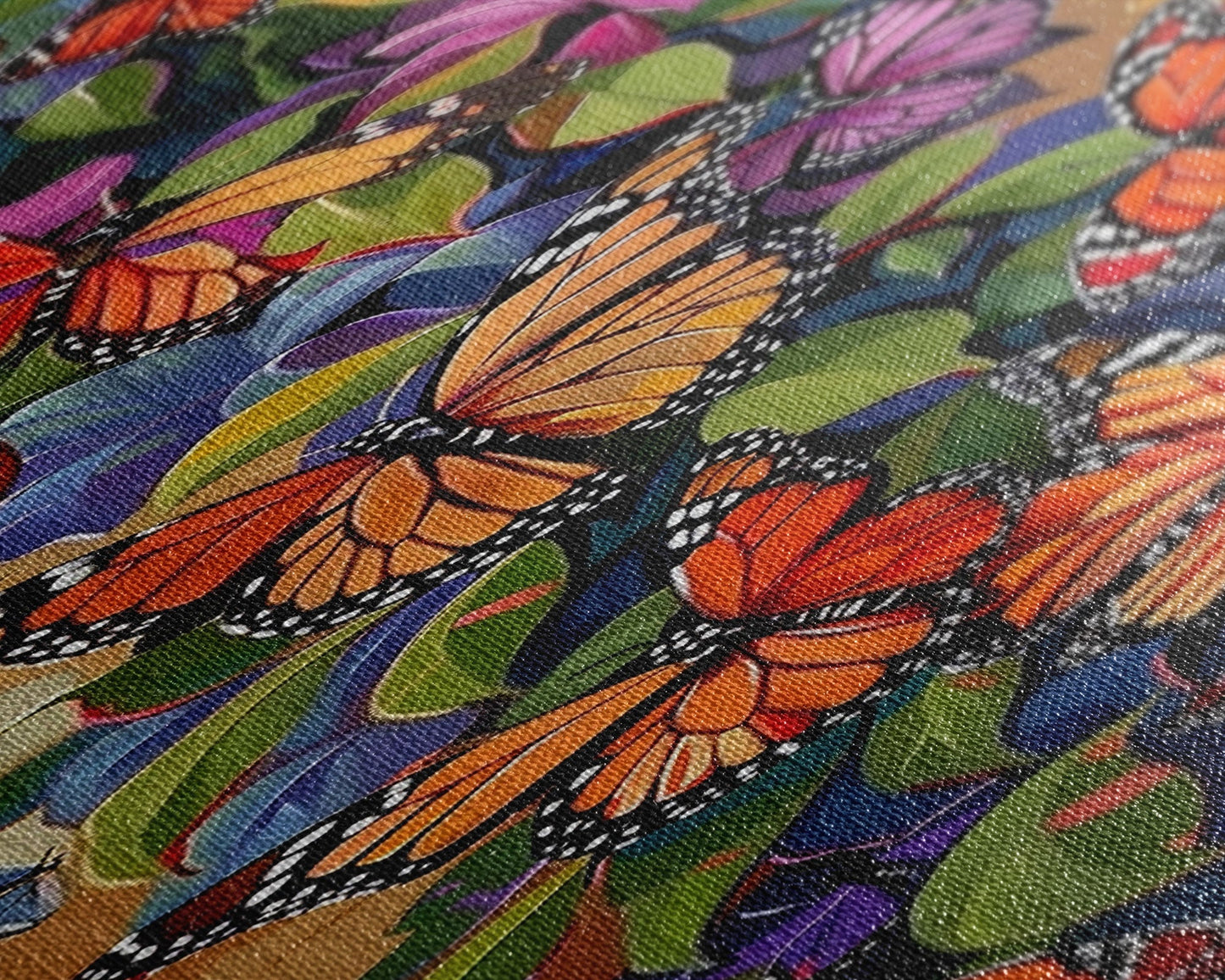 Colorful Butterfly Vertical Framed Canvas Oil Painting, Abstract Botanical Wall Art, Gouache Style Painted Art, Housewarming Gift for Her