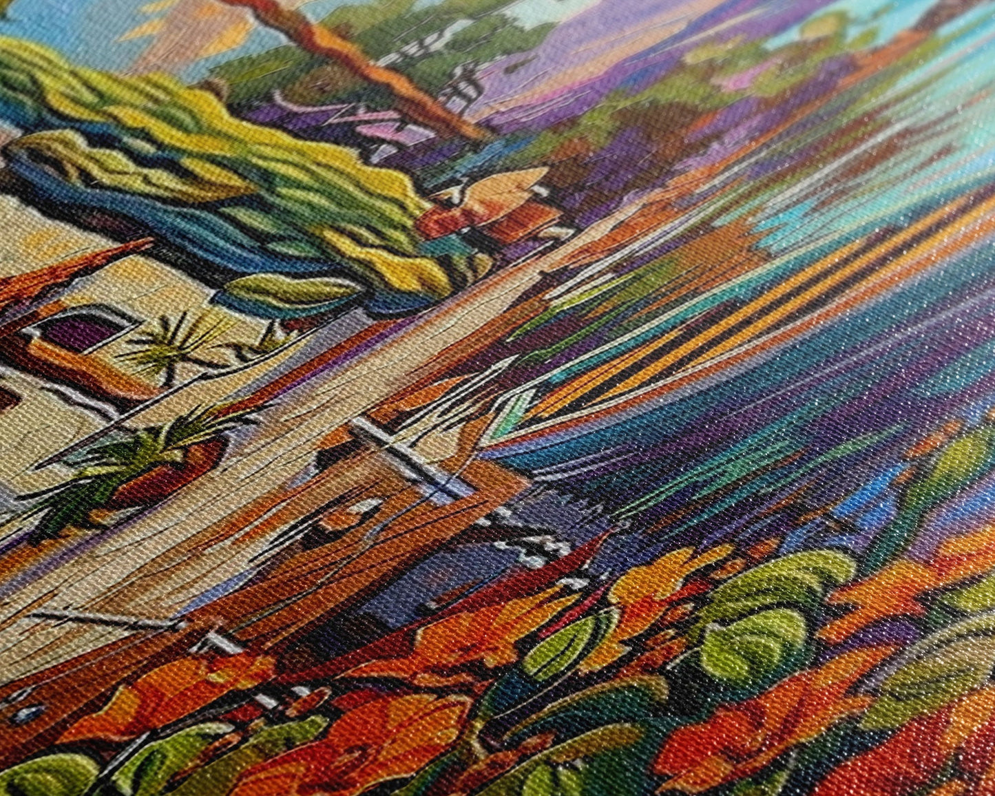 Gerahmtes Leinwandbild „Mittelmeerküste“, gerahmtes Wandbild fürs Wohnzimmer, zeitgenössische botanische Kunst, tropischer Kunstdruck auf Leinwand