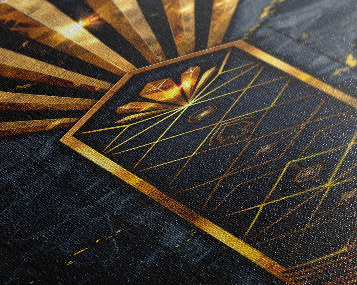 Gold Geometric Art Deco Pattern on Black Background - Framed Canvas Print, Midcentury Modern Art, Skinny Art, Tall Art, Living Room Wall Decor