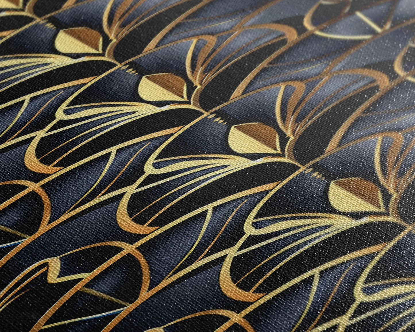 Gold Art Deco Pattern on Black Background - Framed Canvas Print, Midcentury Modern Art, Skinny Art, Tall Art, Living Room Wall Decor, Minimalist Art