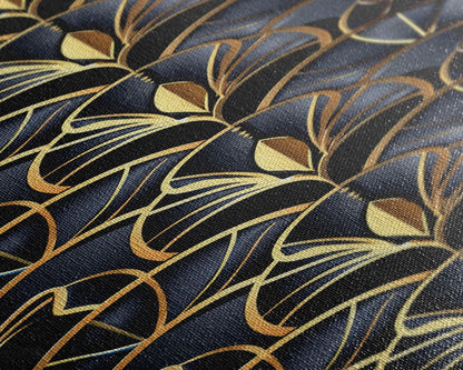 Gold Art Deco Pattern on Black Background - Framed Canvas Print, Midcentury Modern Art, Skinny Art, Tall Art, Living Room Wall Decor, Minimalist Art