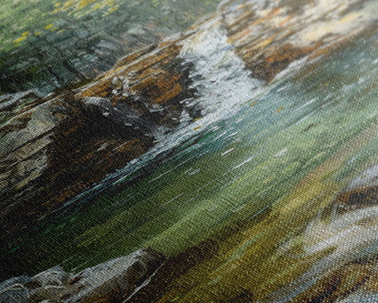 Framed Canvas Print Skinny Art of a Serene Waterfall Cascading into a Tranquil Pool in a Lush Forest Landscape, Perfect Tall Art for Nature Lovers