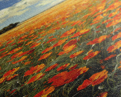 Expansive Poppy Field Under a Bright Blue Sky on a Framed Canvas Print Skinny Art Piece