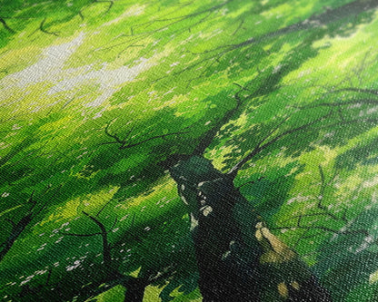 Lush Green Forest Canopy View as Tall Skinny Art Framed Canvas Print for Relaxing Wall Decor in Homes or Offices