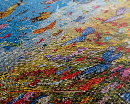 Butterflies In The Spring Framed Canvas Print, Wood Framed Art, Living Room Decor, Girl's Room Gift Idea, Nursery Decor, Minimalist Whimsical Decor