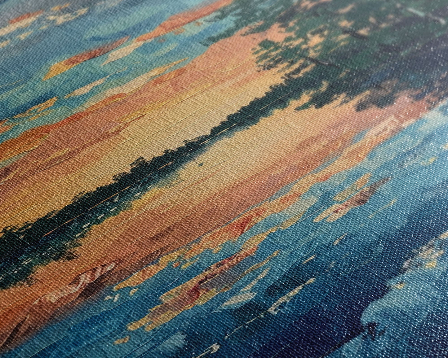 Reflective Sunset Over Calm Waters, Minimalist Farmhouse Art For Rustic Decor, Boho Style Wall Art In Tall Canvas Print