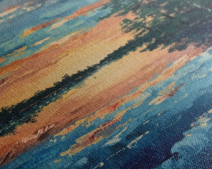 Reflective Sunset Over Calm Waters, Minimalist Farmhouse Art For Rustic Decor, Boho Style Wall Art In Tall Canvas Print