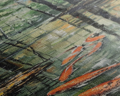 Elegant Koi Fish Swimming Serene Water Garden Nature Art Framed Canvas Print Tall Art Japanese Style Art