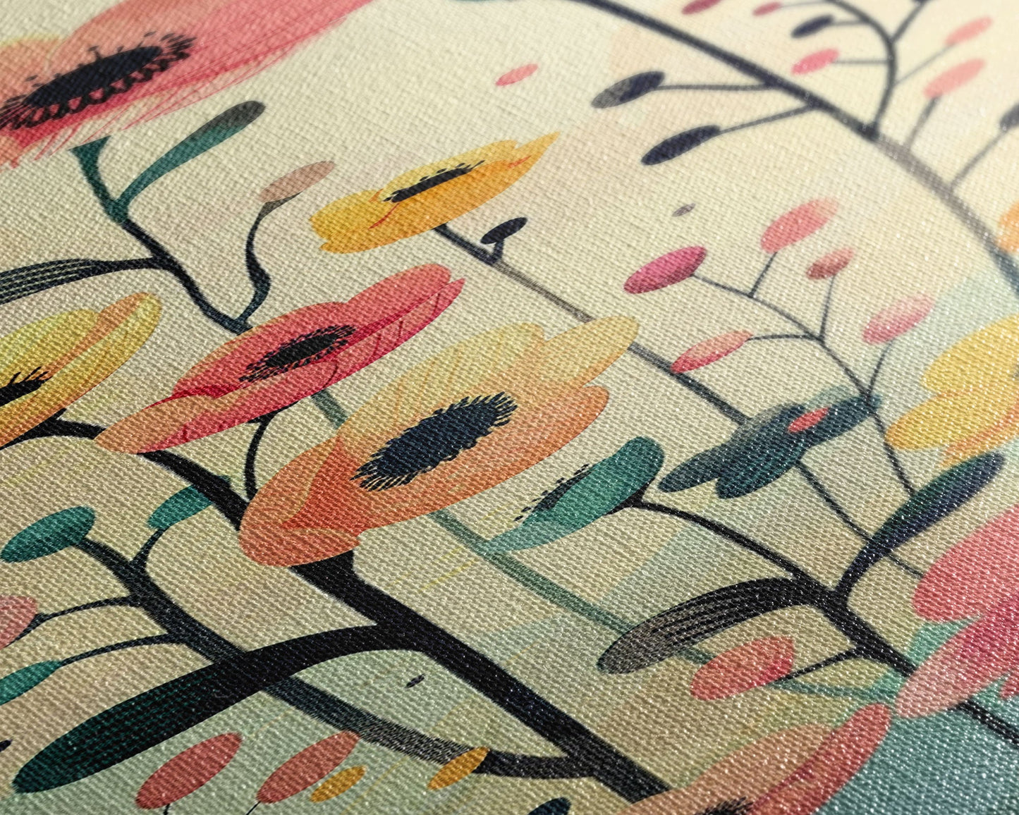 Bright Field of Wildflowers Skinny Art Tall Art Japanese Ukiyo-e Inspired Floral Print Framed Canvas Wall Art