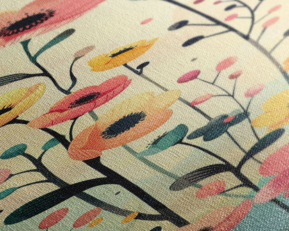 Bright Field of Wildflowers Skinny Art Tall Art Japanese Ukiyo-e Inspired Floral Print Framed Canvas Wall Art