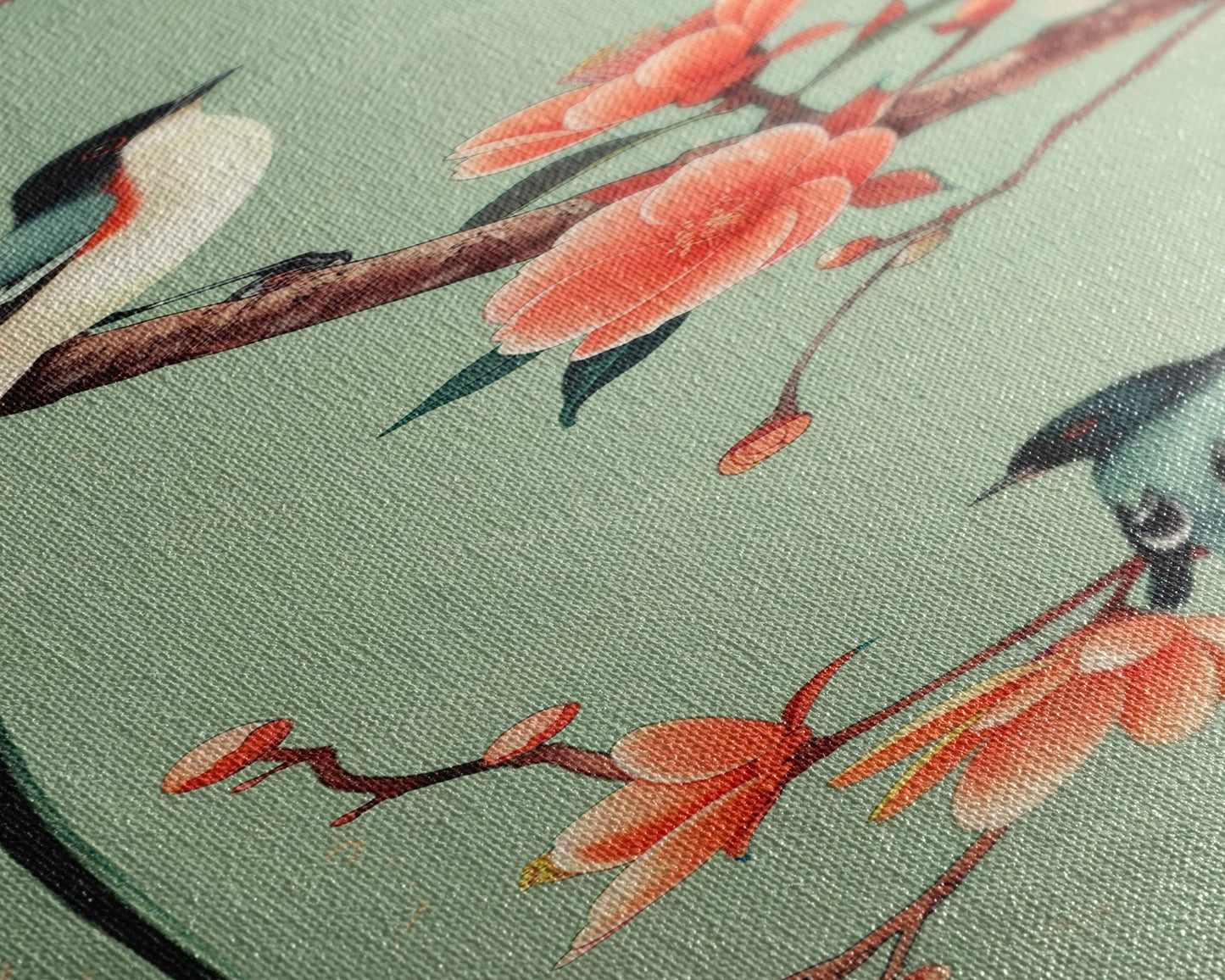 Elegant Birds on Branches Skinny Art Tall Art Japanese Ukiyo-e Inspired Bird and Nature Framed Canvas Print