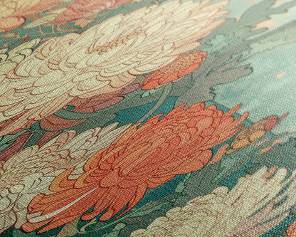 Skinny Art of Chrysanthemums in Soft Pastels with Intricate Petal Design on Framed Canvas Print