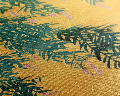 Japanese Skinny Art of Wisteria Hanging Over a Golden Background – Framed Canvas Print