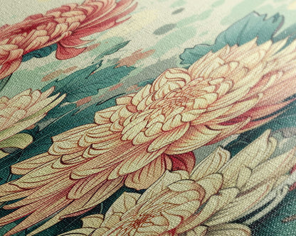 Chrysanthemums in Traditional Japanese Art, Ukiyo-e Style Framed Canvas Print Perfect for Tall and Skinny Spaces