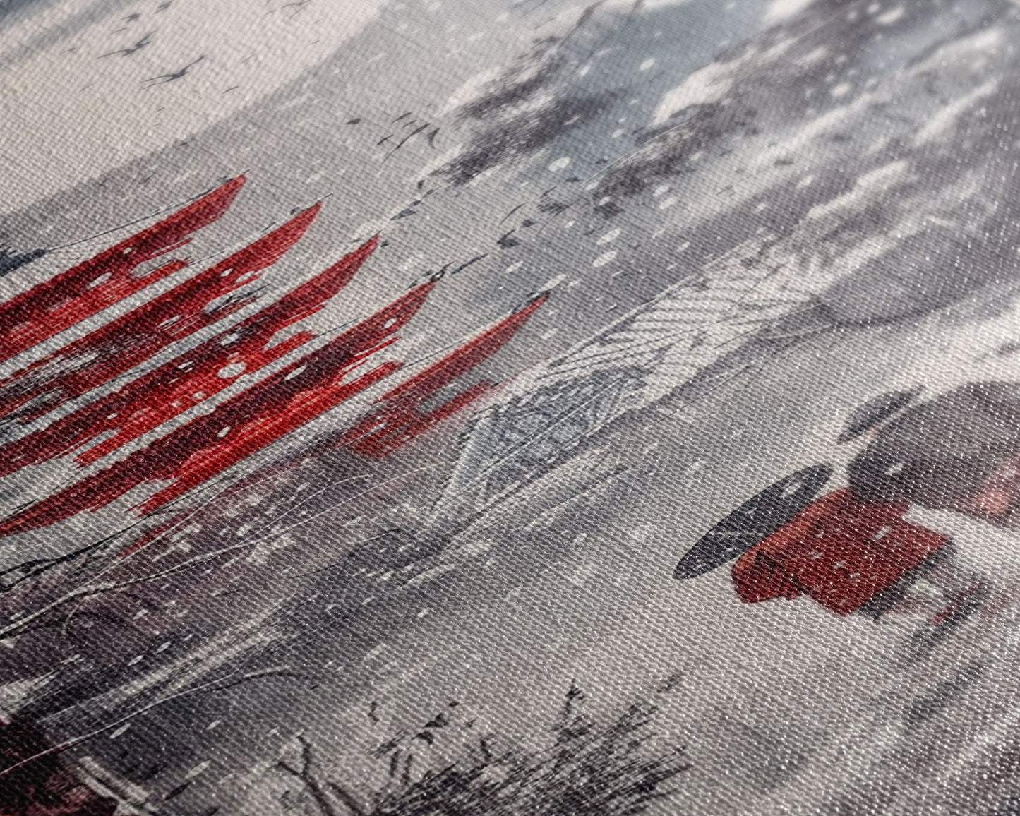 Snowy Pathway Leading To Red Pagoda Skinny Art Tall Art Framed Canvas Print Japanese Style Art Ukiyo-e Art Wood Block Print Seasonal Tranquil