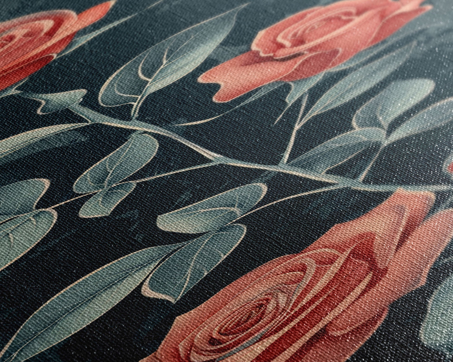 Deep Red Roses With Dark Green Foliage Skinny Art Tall Art Framed Canvas Print Japanese Style Art Ukiyo-e Art Wood Block Print Elegant Floral