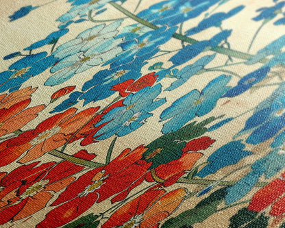 Delphinium Flowers Japanese Garden Art In Traditional Ukiyo-e Style Framed Canvas Print Tall Skinny Wood Block Floral Wall Decor