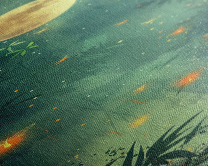 Enchanting Fireflies Illuminating Nighttime Forest Scene Under Full Moon Tall Framed Canvas Print Adding Magical Touch