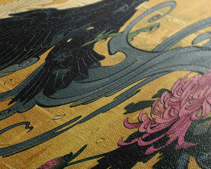 Canvas Print Japanese Eagle In Flight Over Chrysanthemum Flowers, Bold Traditional Art For Statement Wall Piece, Cultural Home Decor