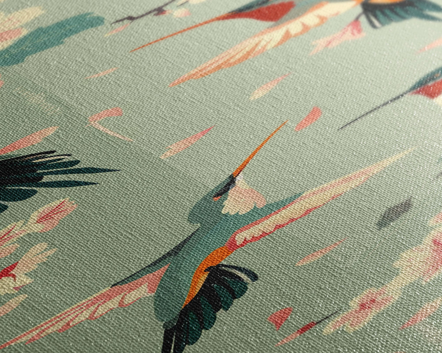 Hummingbirds And Cherry Blossoms In Japanese Style Canvas, Ukiyo-e Inspired Woodblock Art, Framed Canvas Print, Japanese Tall Skinny Wall Art, Ready To Hang