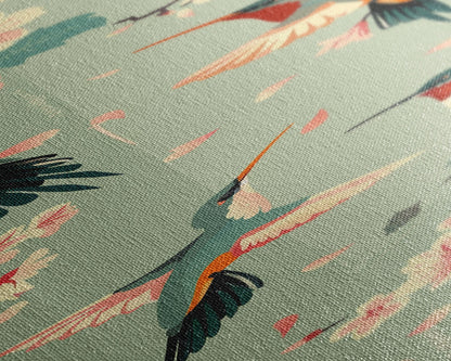 Hummingbirds And Cherry Blossoms In Japanese Style Canvas, Ukiyo-e Inspired Woodblock Art, Framed Canvas Print, Japanese Tall Skinny Wall Art, Ready To Hang