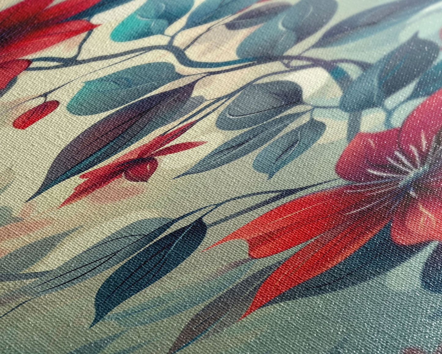 Canvas Print Vibrant Red Clematis Flowers Against Dreamy Background, Perfect For Botanical Wall Art