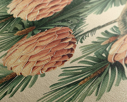 Pinecones And Green Pine Needles Detailed Wood Block Print Skinny Art Framed Canvas Print