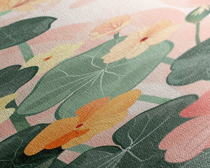 Bright And Colorful Nasturtium Flowers Ukiyo-e Style Tall Skinny Wood Block Japanese Art Framed Canvas Print