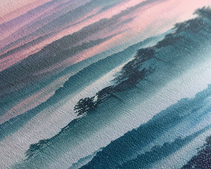 Dreamy Layers Of Misty Mountains At Dawn – Framed Canvas Print Skinny Art And Tall Art, Emphasizing Ukiyo-E Art And Japanese Style Art