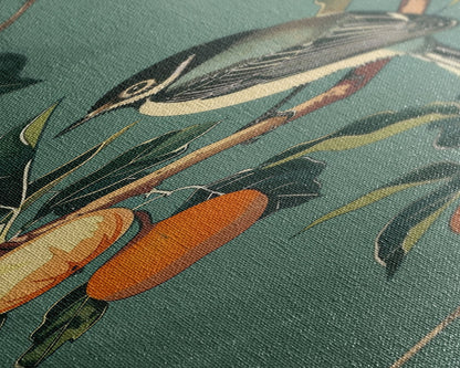 Elegant Bird Among Persimmons On A Green Canvas, Skinny Wall Art With Framed Canvas Print In Japanese Style Art For Feng Shui Decor