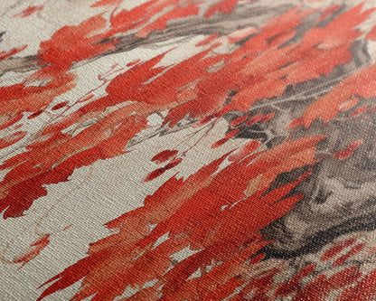 Striking Red Leaves And Berries On A Gnarled Tree, Tall Skinny Canvas Print For Feng Shui-Inspired Wall Art, Japanese Style Art