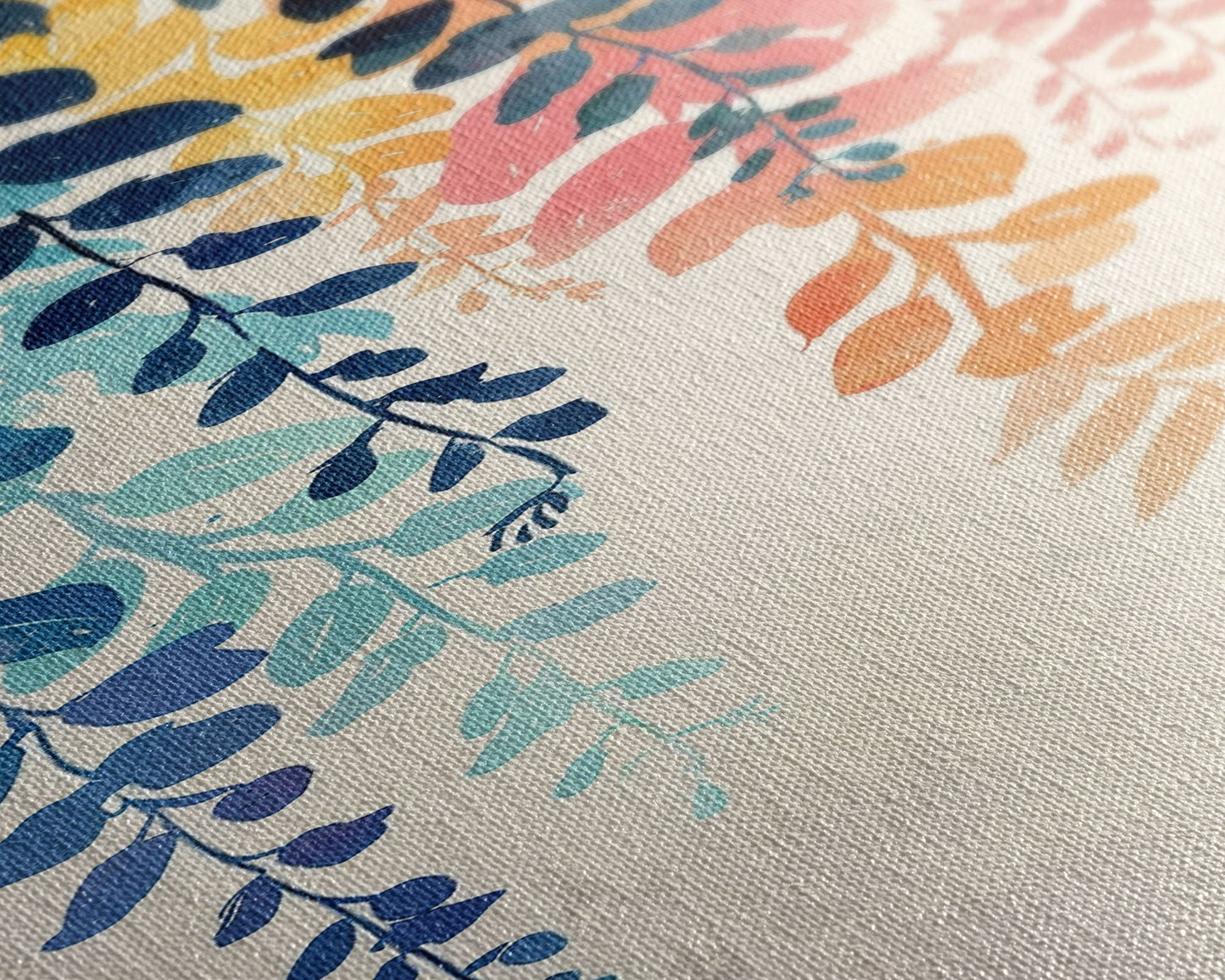 Colorful Leaves Hanging From Branches - Skinny Art Tall Art Framed Canvas Print Japanese Style Art Ukiyo-e Art