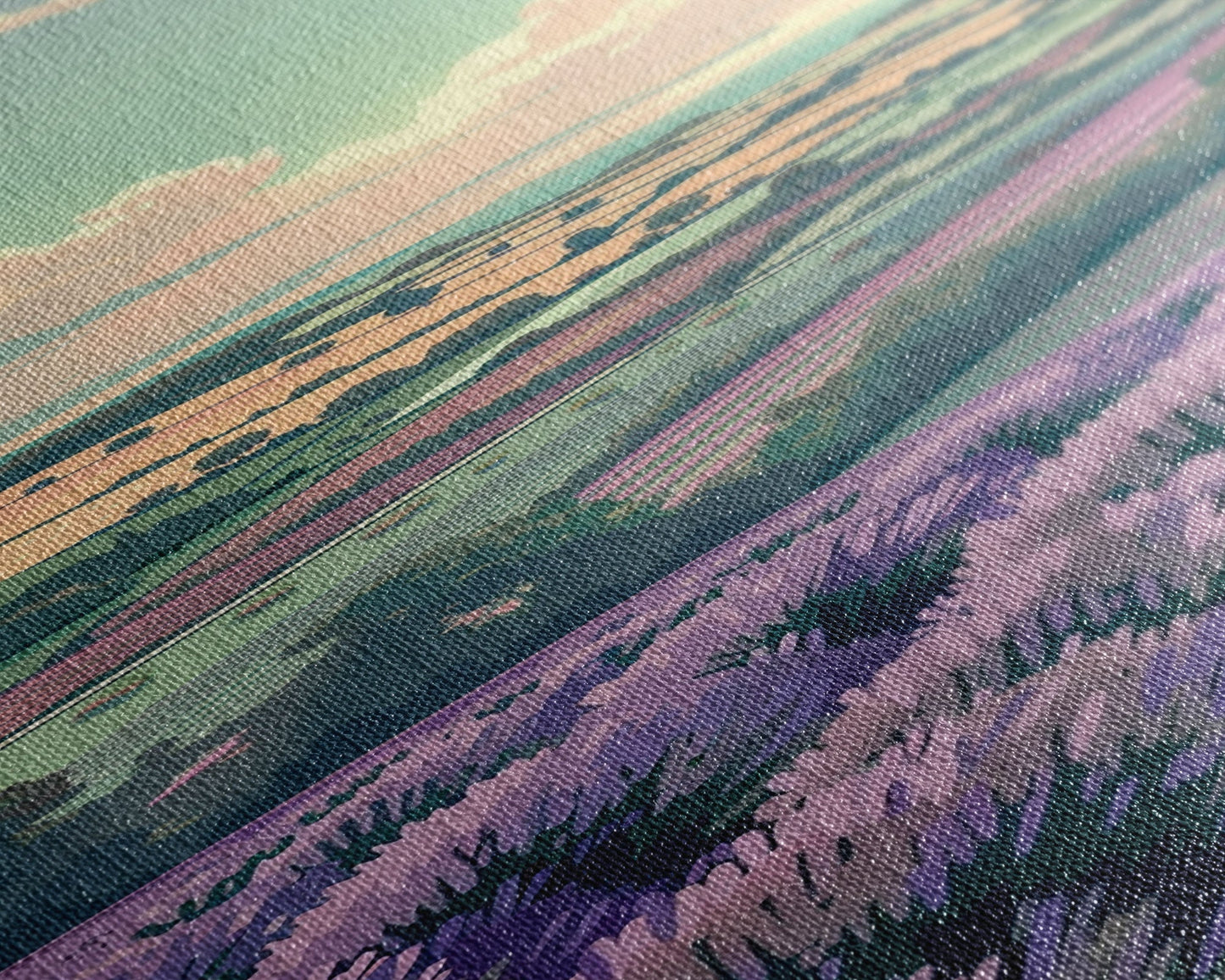 Lavender Fields With Rolling Hills - Skinny Art Tall Art Framed Canvas Print Japanese Style Art Ukiyo-e Art