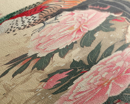 Majestic Pheasant Among Blossoms And Red Berries In Traditional Ukiyo-e Art Framed Canvas Print Japanese Style Skinny Art Tall Art