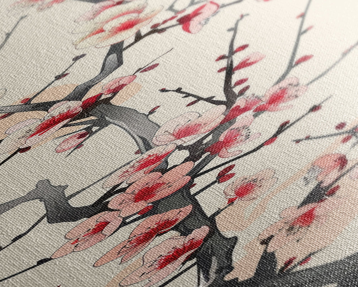 Delicate Plum Blossoms Skinny Art Tall Art Japanese Ukiyo-e Inspired Botanical Framed Canvas Print for Sophisticated Interiors