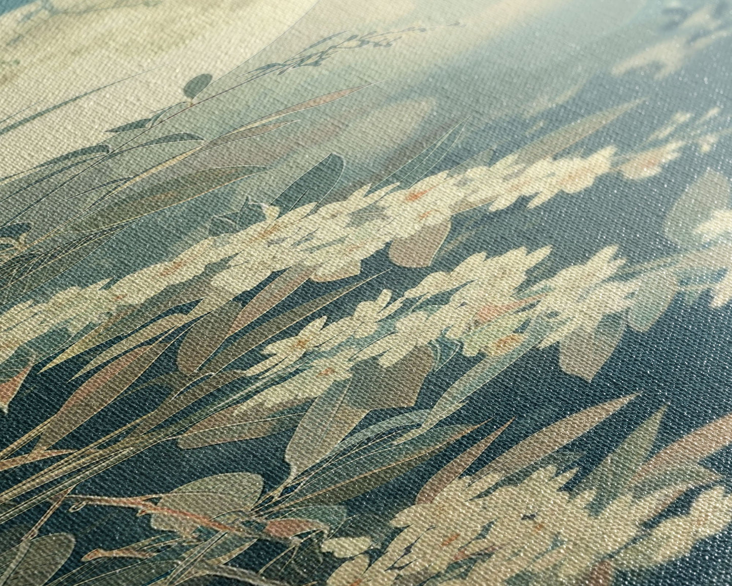 Delicate White Flowers and Full Moon in a Tranquil Night Setting - Skinny Art, Japanese Wall Decor, Framed Canvas Print, Ukiyo-e Style