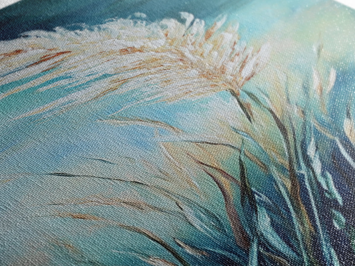 Soft Blue Pampas Grass Canvas Print botanical prints, tall narrow art, wabi sabi art, coastal decor, sage green wall art, modern farmhouse decor, extra wide art, minimalist art, bedroom art