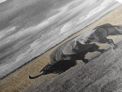 Leinwanddruck „Einsamer Bison auf der Weide“ (gerahmt) | Rustikale Wandkunst | Stimmungsvolle Kunst | Tiergemälde | Landhausdeko | Südwestliche Wandkunst | Geschenkidee