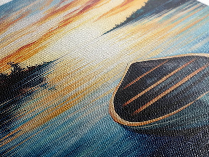 Sunset Canoe Reflection Canvas Print Coastal Landscape Art Nautical Decor Rustic Wall Art Lake Tahoe Art Above Bed Wall Art