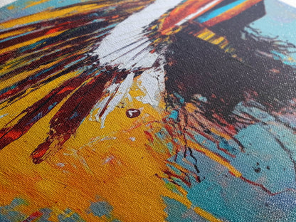 Bold Feather Headdress Canvas Print Afrocentric Wall Art Southwest Wall Art Colorful Portrait Painting Vertical Wall Art