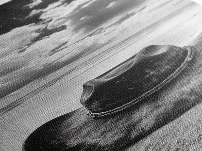 Weathered Cowboy Hat, Coastal Cowgirl Wall Art, Framed Canvas Print, Rustic Décor, Boho Art, Minimalist Art, Nautical Wall Art