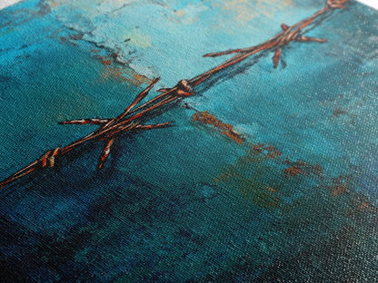 Barbed Wire Abstract Framed Canvas Print, rustic wall art, southwest wall art, geometric wall art, teal wall art, farmhouse décor, gift idea