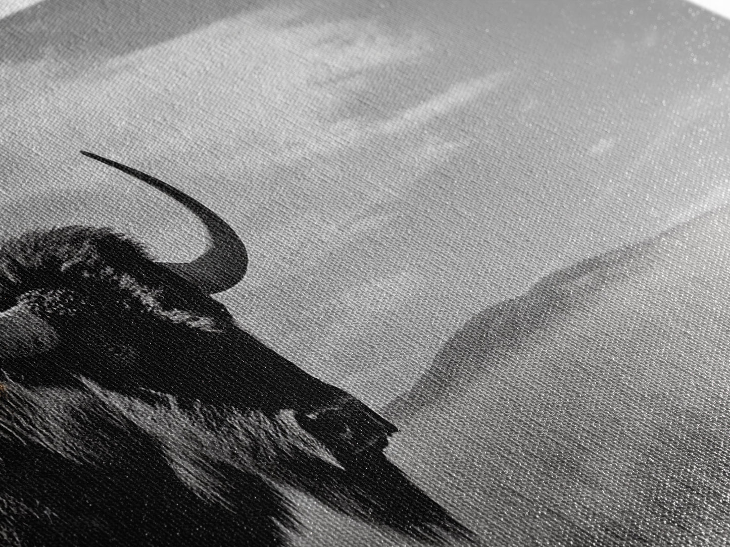 Büffel-Wandbild auf Leinwand | Rustikale Landhausdeko | Western-Landschaftskunst | Stimmungsvolles Wandbild | Extra breites Bild | Geschenk für Naturliebhaber